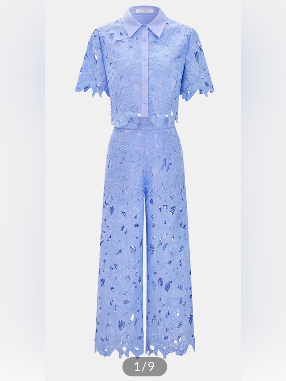 Commense Periwinkle Blue Lace Wide-Leg Jumpsuit